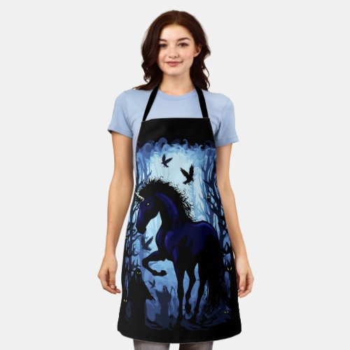 Unicorn Black Magic Fairy in Dark Forest Apron