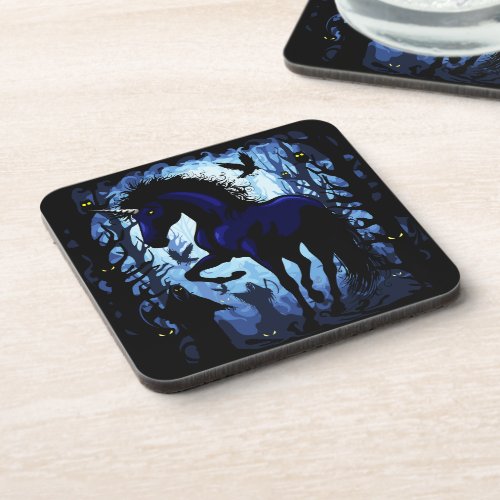 Unicorn Black Magic Fairy in Dark Forest Beverage Coaster