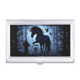 Unicorn Black Magic Fairy in Dark Forest Business Card Case