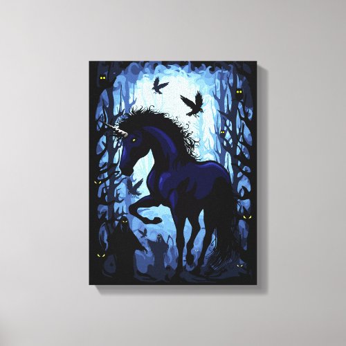 Unicorn Black Magic Fairy in Dark Forest Canvas Print