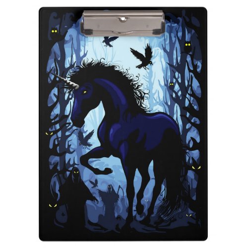 Unicorn Black Magic Fairy in Dark Forest Clipboard