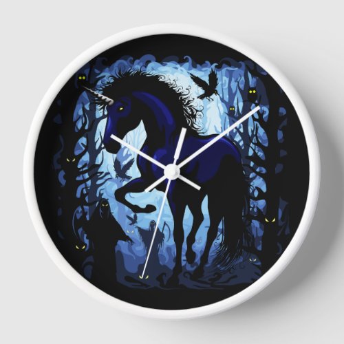 Unicorn Black Magic Fairy in Dark Forest Clock