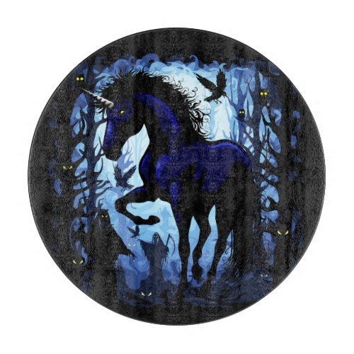 Unicorn Black Magic Fairy in Dark Forest Cutting Board
