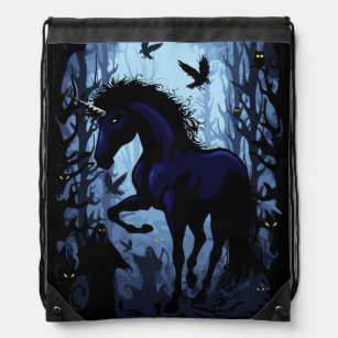 Unicorn Black Magic Fairy in Dark Forest Drawstring Bag