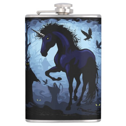 Unicorn Black Magic Fairy in Dark Forest Flask