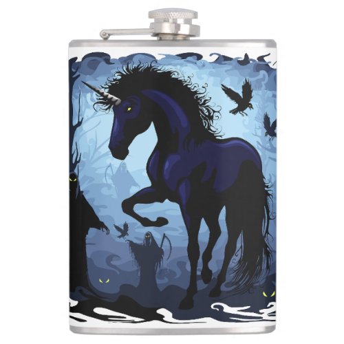 Unicorn Black Magic Fairy in Dark Forest Flask