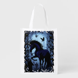 Unicorn Black Magic Fairy in Dark Forest Grocery Bag