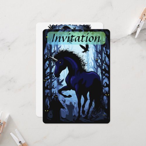 Unicorn Black Magic Fairy in Dark Forest Invitation