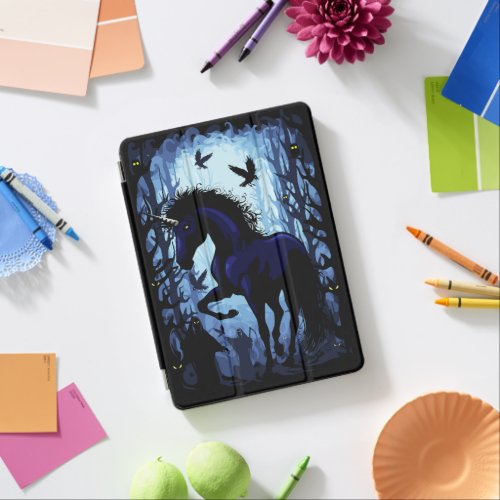 Unicorn Black Magic Fairy in Dark Forest iPad Air Cover