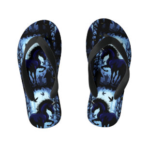 Unicorn Black Magic Fairy in Dark Forest Kid's Flip Flops
