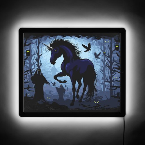Unicorn Black Magic Fairy in Dark Forest LED Sign