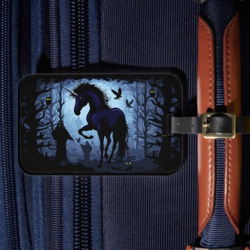 Unicorn Black Magic Fairy in Dark Forest Luggage Tag