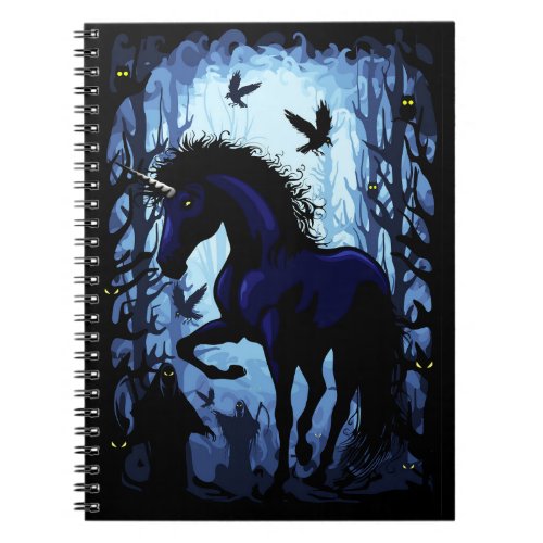 Unicorn Black Magic Fairy in Dark Forest Notebook