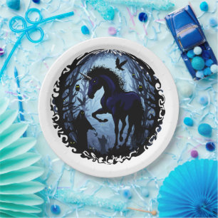 Unicorn Black Magic Fairy in Dark Forest Paper Plates