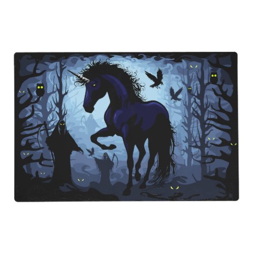 Unicorn Black Magic Fairy in Dark Forest Placemat