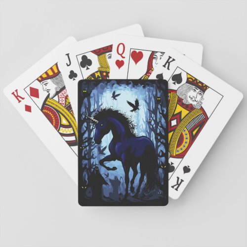 Unicorn Black Magic Fairy in Dark Forest Playing Cards