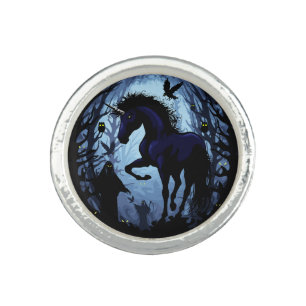 Unicorn Black Magic Fairy in Dark Forest Ring