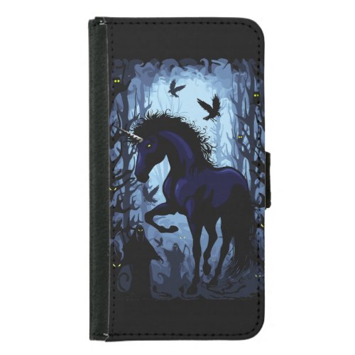 Unicorn Black Magic Fairy in Dark Forest Samsung Galaxy S5 Wallet Case