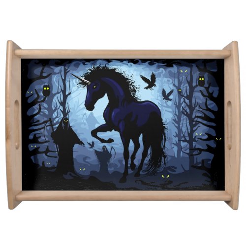 Unicorn Black Magic Fairy in Dark Forest Serving Tray