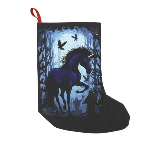 Unicorn Black Magic Fairy in Dark Forest Small Christmas Stocking