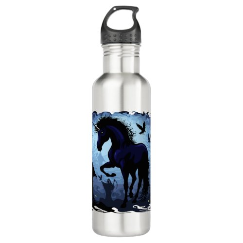 Unicorn Black Magic Fairy in Dark Forest Stainless Steel Water Bottle