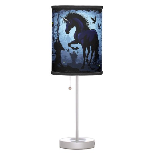 Unicorn Black Magic Fairy in Dark Forest Table Lamp
