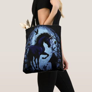 Unicorn Black Magic Fairy in Dark Forest Tote Bag