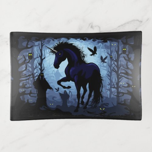 Unicorn Black Magic Fairy in Dark Forest Trinket Tray
