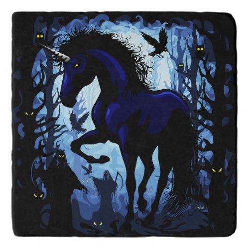 Unicorn Black Magic Fairy in Dark Forest Trivet