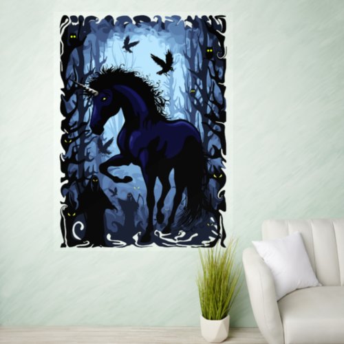 Unicorn Black Magic Fairy in Dark Forest Wall Decal