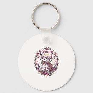 Unicorn Bloom with Magic POD Ready White Backgroun Keychain