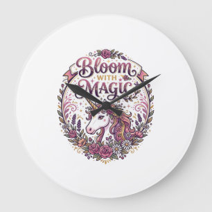Unicorn Bloom with Magic POD Ready White Backgroun Large Clock