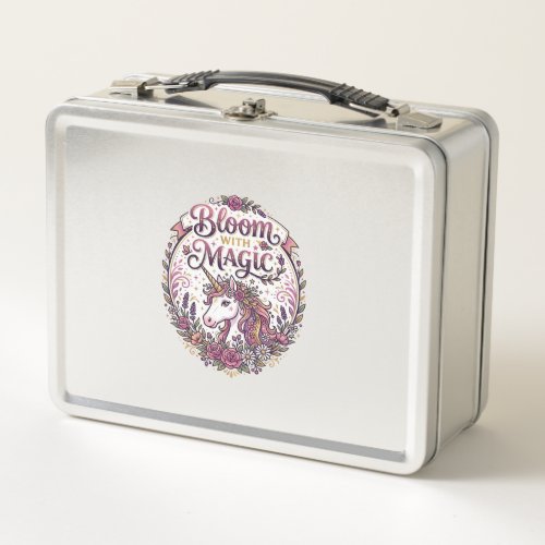 Unicorn Bloom with Magic POD Ready White Backgroun Metal Lunch Box