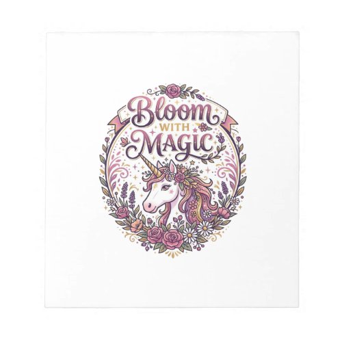 Unicorn Bloom with Magic POD Ready White Backgroun Notepad