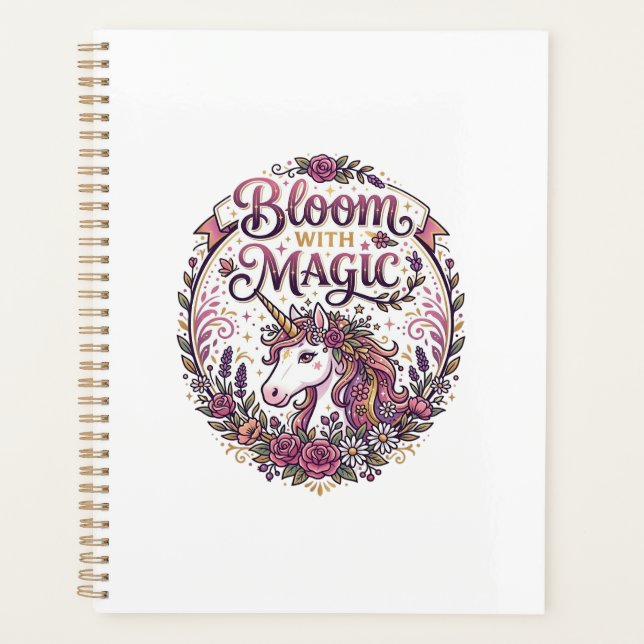 Unicorn Bloom with Magic POD Ready White Backgroun Planner (Front)