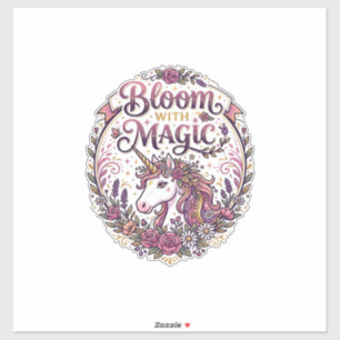 Unicorn Bloom with Magic POD Ready White Backgroun Sticker