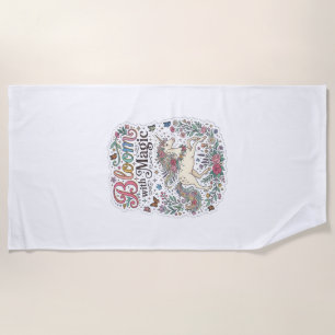 Unicorn Bloom with Magic Premium Vector Typography Beach Towel