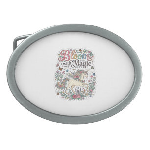 Unicorn Bloom with Magic Premium Vector Typography Belt Buckle