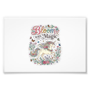 Unicorn Bloom with Magic Premium Vector Typography Photo Print