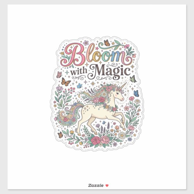 Unicorn Bloom with Magic Premium Vector Typography Sticker (Sheet)