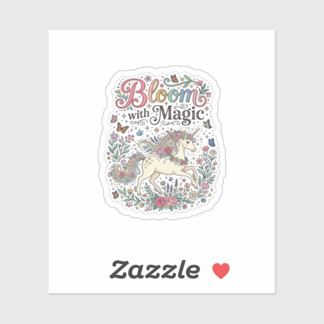 Unicorn Bloom with Magic Premium Vector Typography Sticker (Sheet)