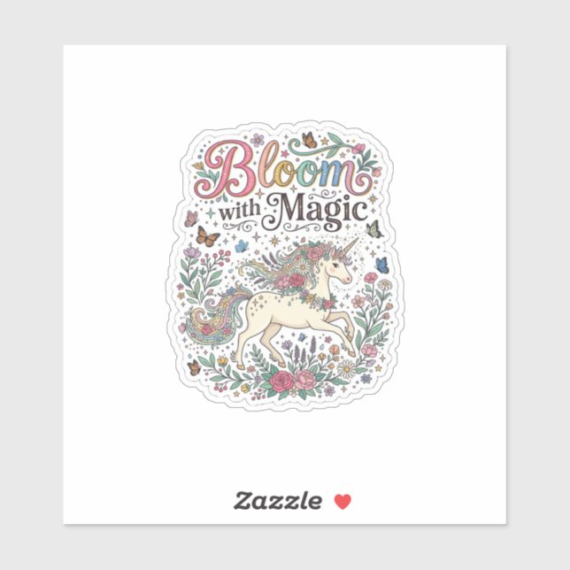 Unicorn Bloom with Magic Premium Vector Typography Sticker (Sheet)