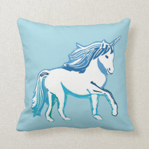 Unicorn Blue and White Pillow