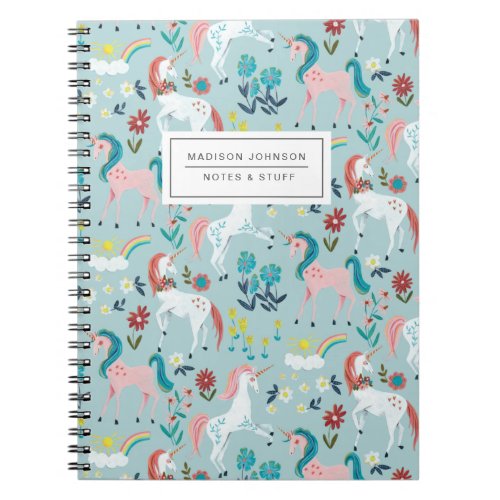 Unicorn blue cute magical rainbow girls notebook