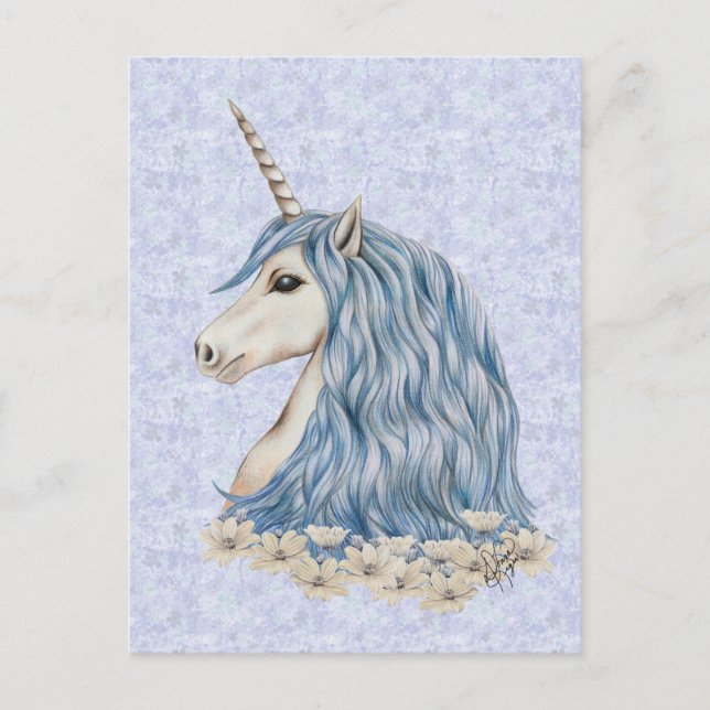Unicorn Blue Hair Postcard (Front)