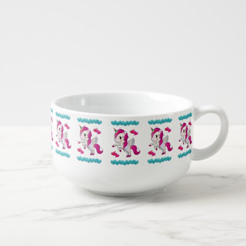 Unicorn Blue Hearts Soup Mug