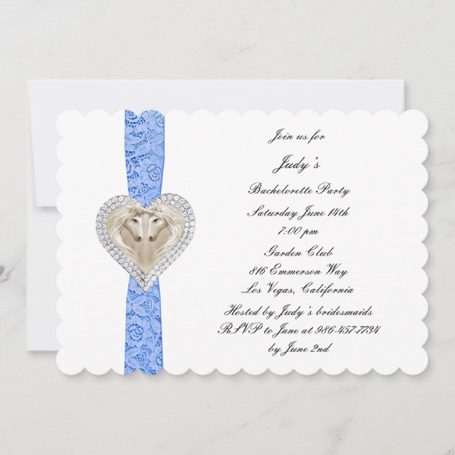 Unicorn Blue Lace Bachelorette Party Invitation (Front)