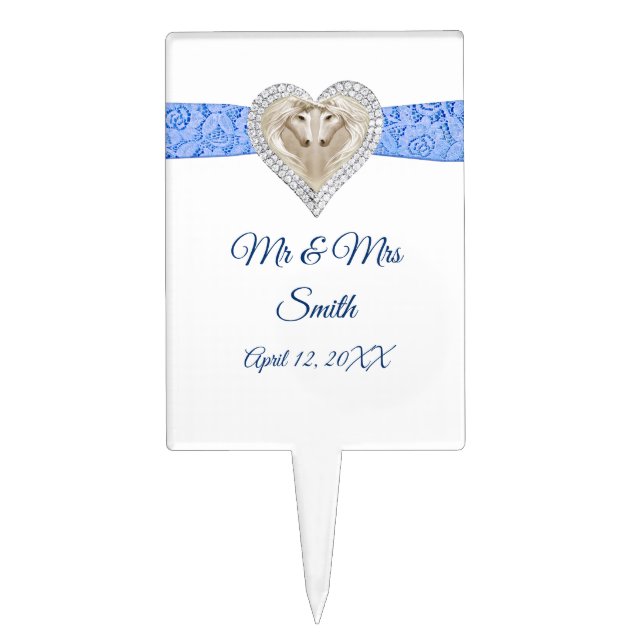 Unicorn Blue Lace Wedding Cake Topper (Front)