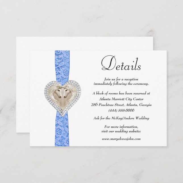 Unicorn Blue Lace Wedding Details Enclosure Card (Front/Back)
