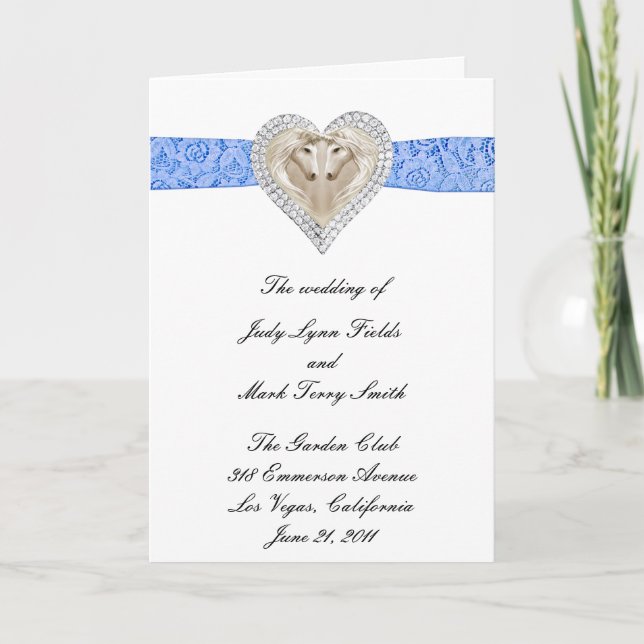 Unicorn Blue Lace Wedding Program Card (Front)